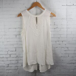 PALE SKY IVORY SLEEVELESS ROUND NECK LACE DETAIL TUNIC TOP SIZE MEDIUM